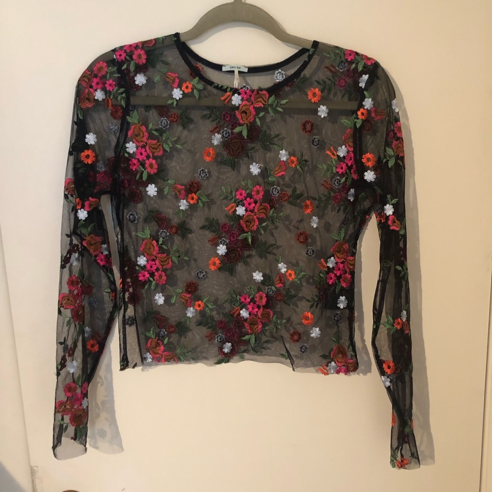 Urban Outfitters Sheer Floral Long Sleeve Top